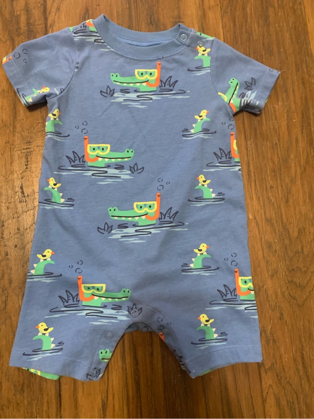 Garanimals Blue Short-Sleeve One-Piece with Green Alligator & Yellow Duck Print